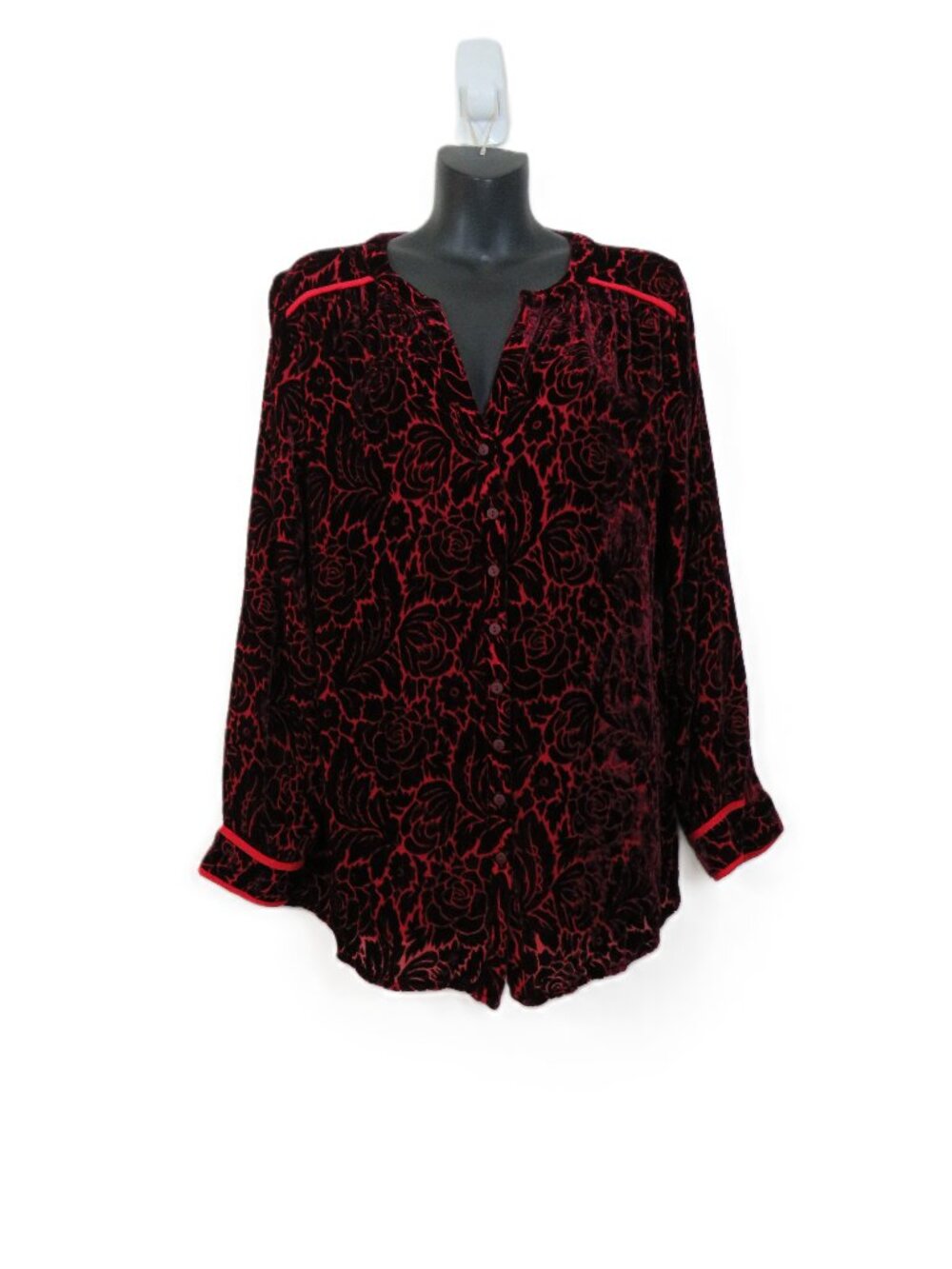 Sundance size Medium Silk Blend Burnout Blouse Top Long Sleeve Burgundy Floral